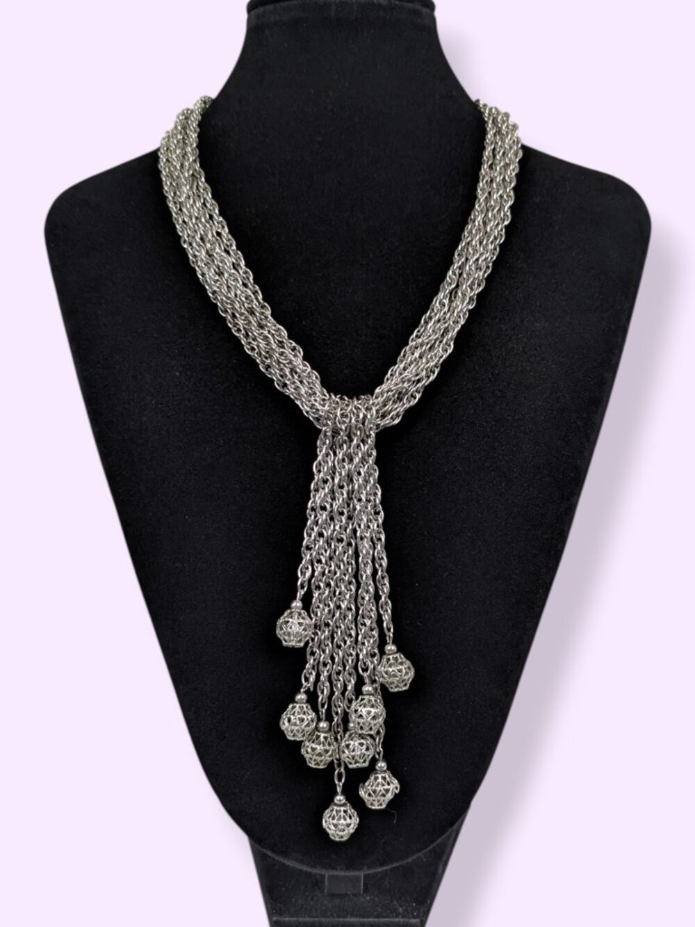 Vintage Vendome Multi-strand Filigree Ball Dangling Necklace